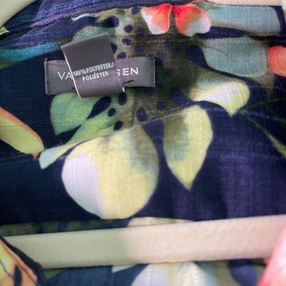 Van Heusen Shirt Men's Size Blue Orange Hawaiian Short Sleeve Button Dow  XL - Picture 4 of 6